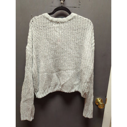 NWT Light Grey Chunky Open Knit Boxy Cropped Sweater Size Medium