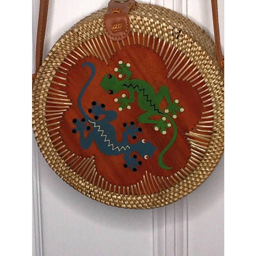 round pine straw purse shoulder bag lined Double GECCO art outside