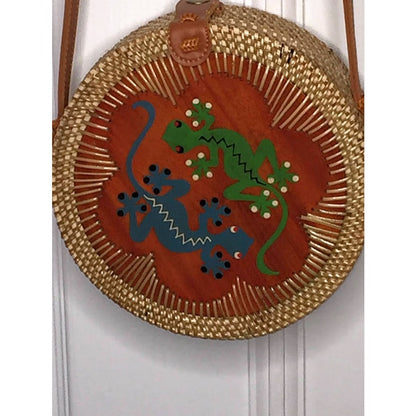 round pine straw purse shoulder bag lined Double GECCO art outside