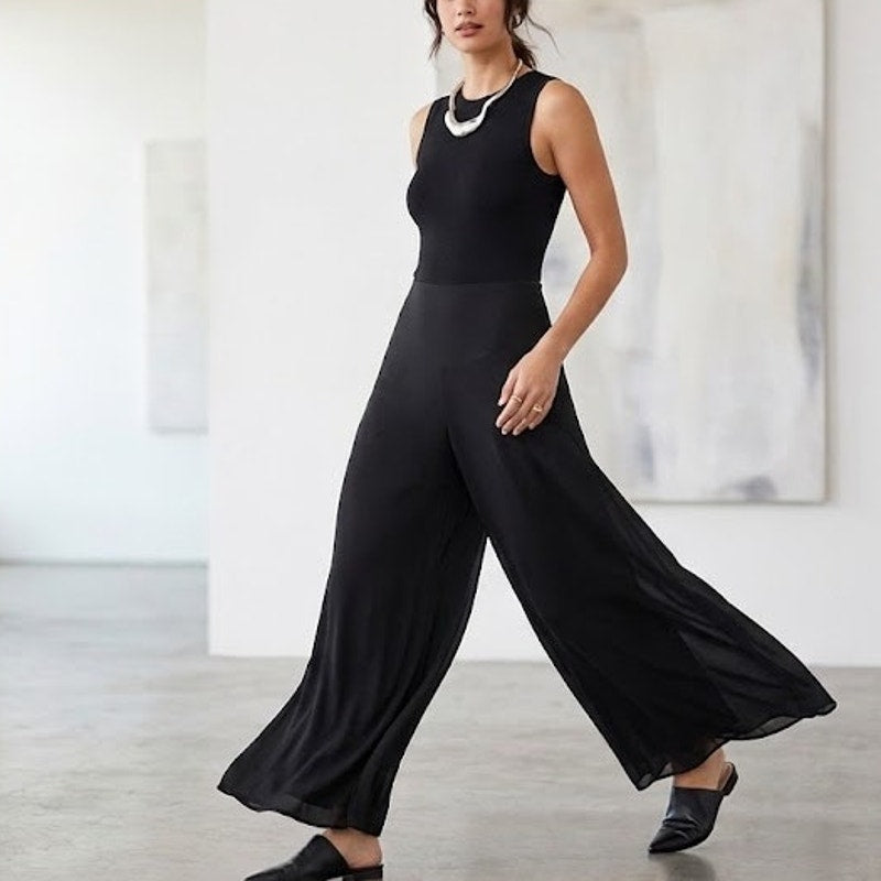 Dress Barn Collection Sheer Lined Palazzo Pants Wide Leg Black