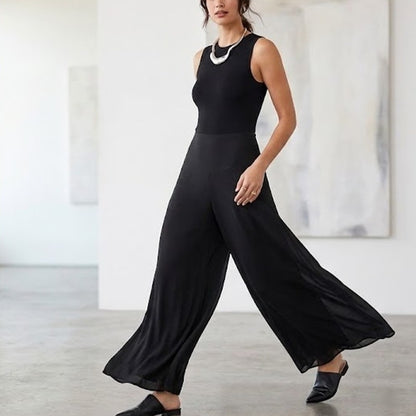Dress Barn Collection Sheer Lined Palazzo Pants Wide Leg Black