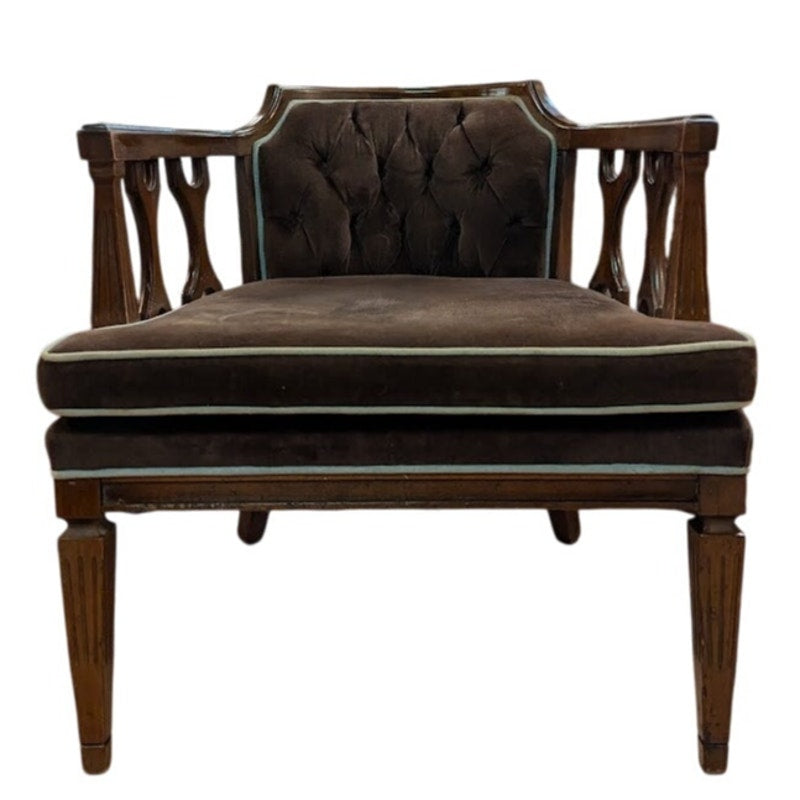 Secondhand Sandies: MCM Occasional Chair Chocolate Velvet with blue piping Tufted