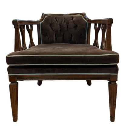 Secondhand Sandies: MCM Occasional Chair Chocolate Velvet with blue piping Tufted