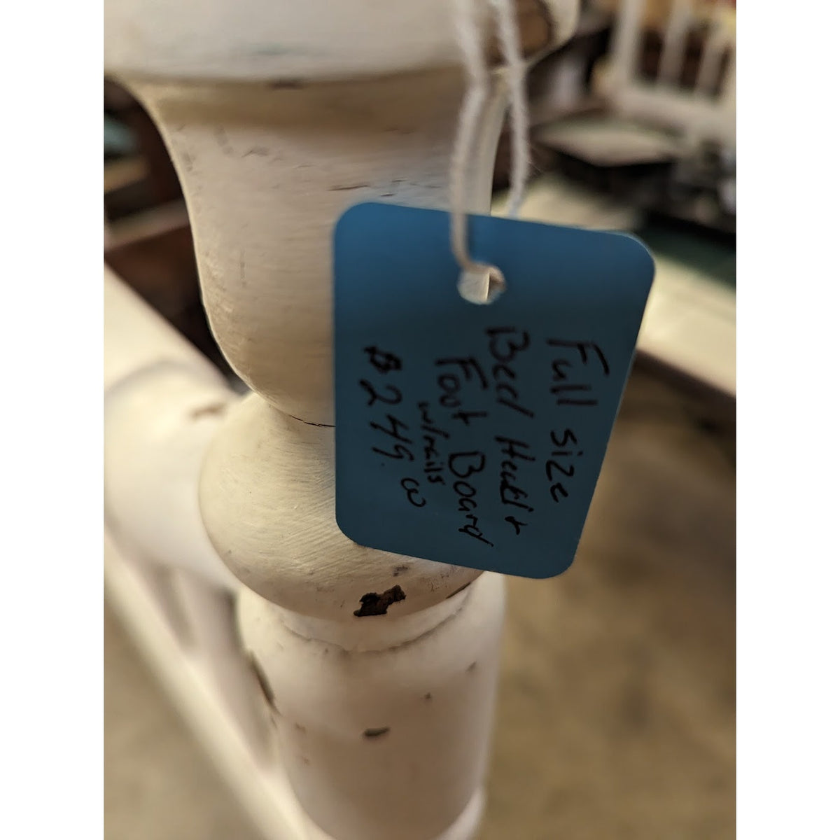 Secondhand Sandies: Spindle wood bed BEDFRAME white double. Perfect for foam / futon
