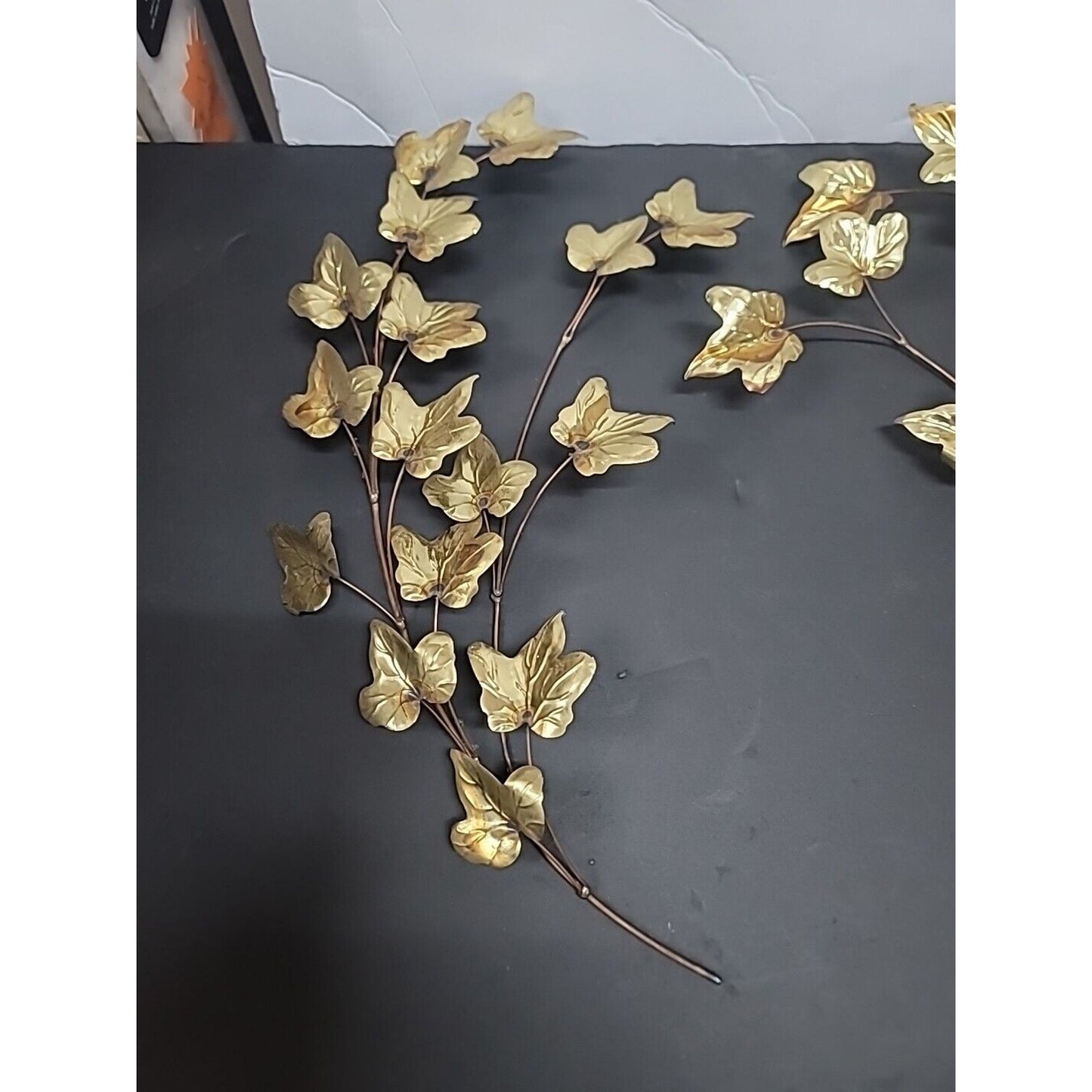 Vtg. Mid Century Copper Goldtone Leaf wall Art Brutalist Pr 18" Metal Lightweigh