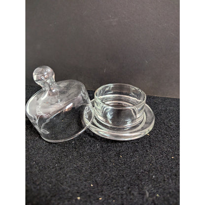 Vintage Etched Glass Mini Cheese/Butter Dome with Underplate