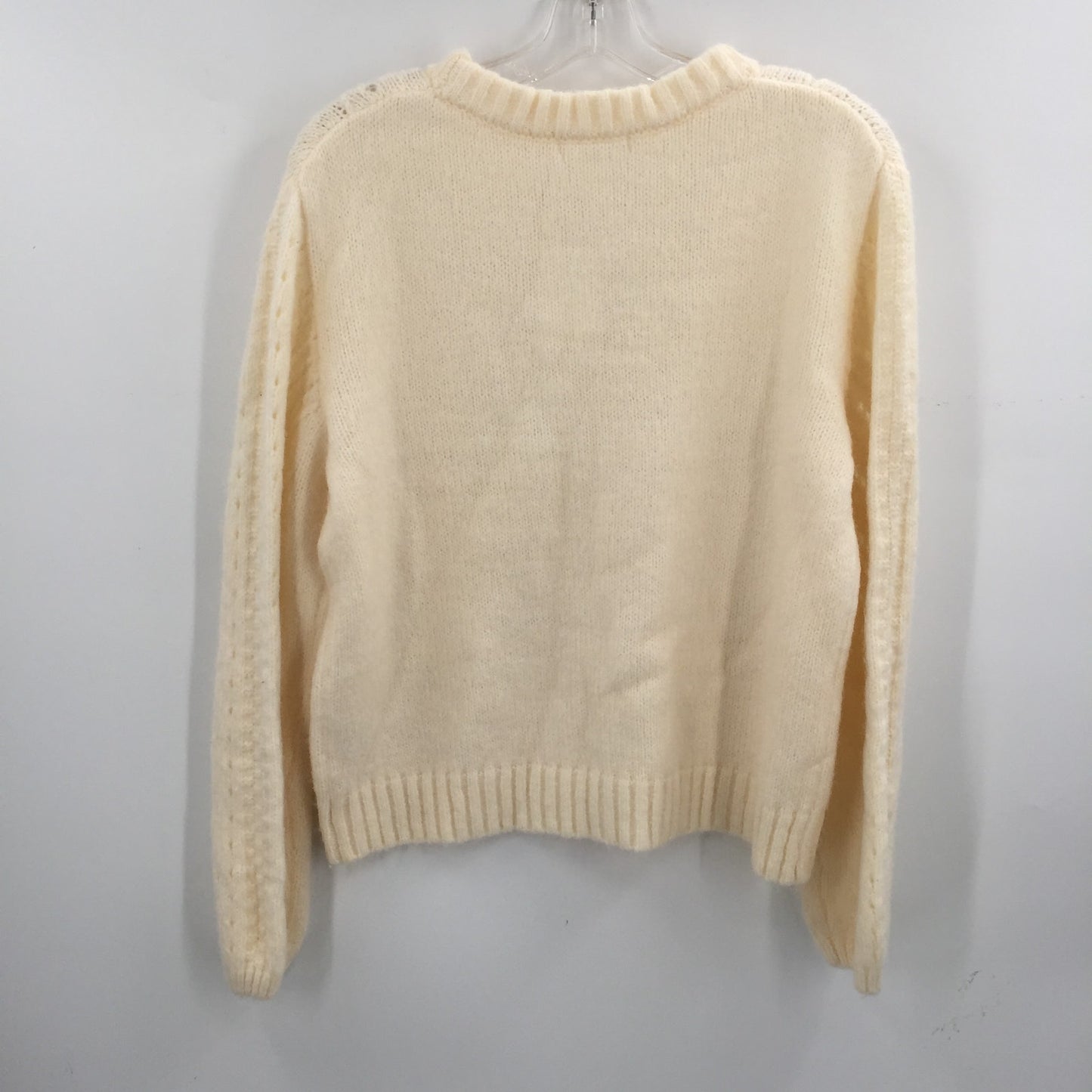 Elodie Long Sleeve Pullover Crewneck Sweater Open Knit Ivory Size large NWT