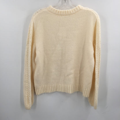 Elodie Long Sleeve Pullover Crewneck Sweater Open Knit Ivory Size large NWT