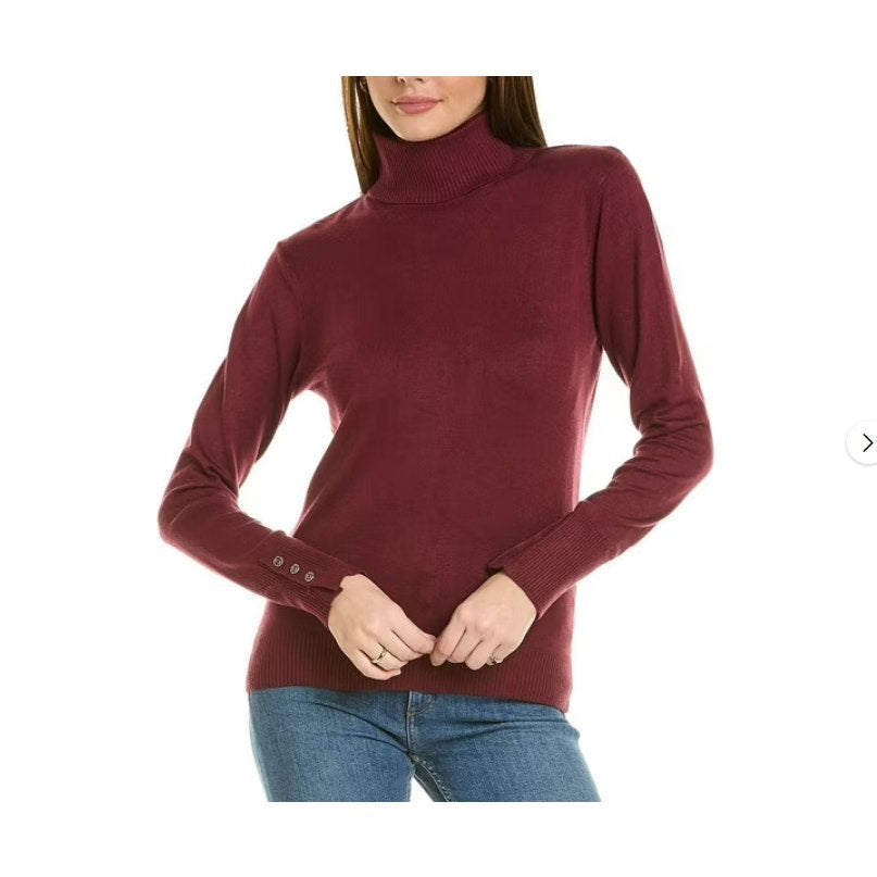 Joseph A windsor wine  Turtleneck Sweater SMALL red gold buttons long sleeve NEW