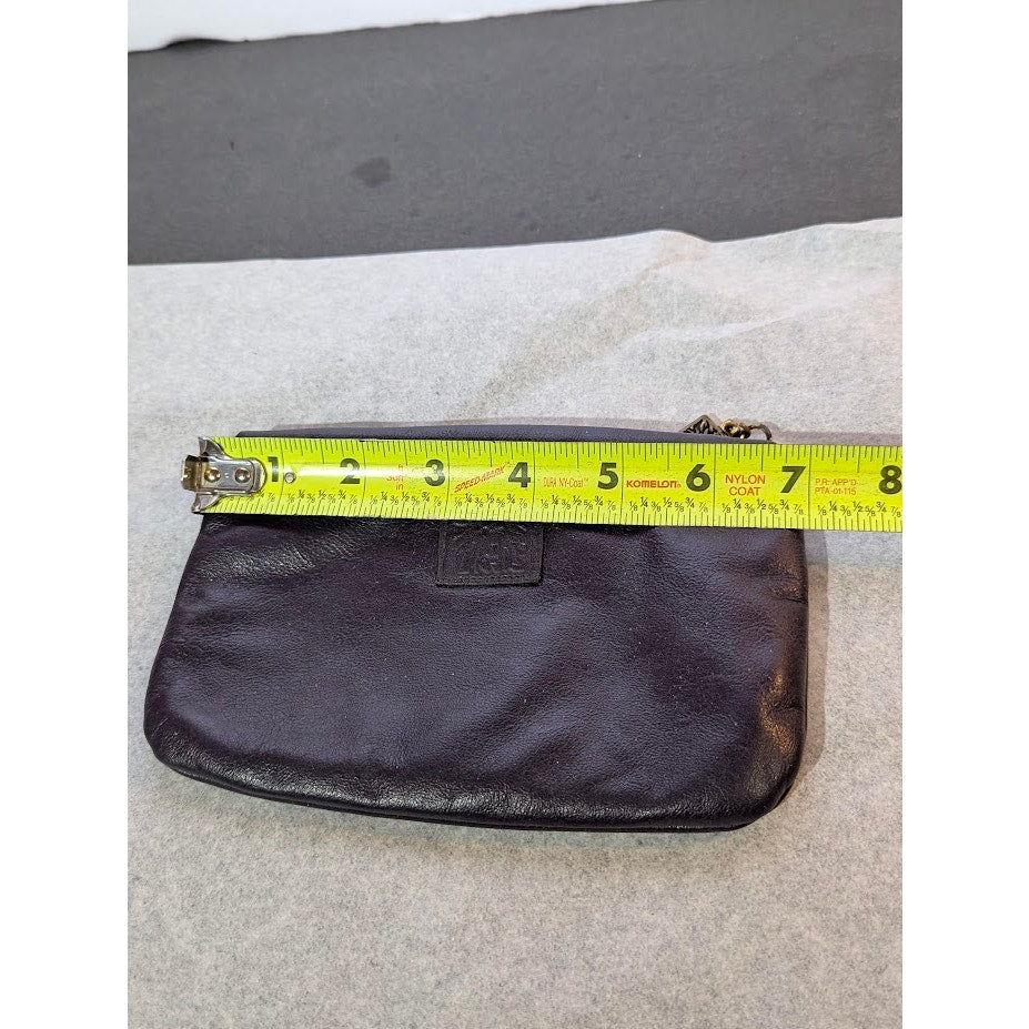 Anne Klein Navy Blue Leather Zipper Pouch Clutch Wallet Vintage Lion Logo