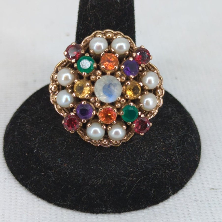 Nicky Butler Vintage Multi Gemstone Bohemian Art Deco Cluster Ring Size 7.5