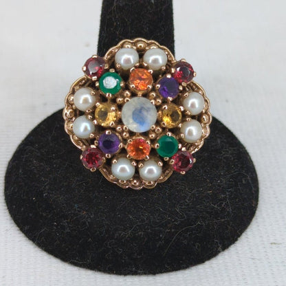 Nicky Butler Vintage Multi Gemstone Bohemian Art Deco Cluster Ring Size 7.5