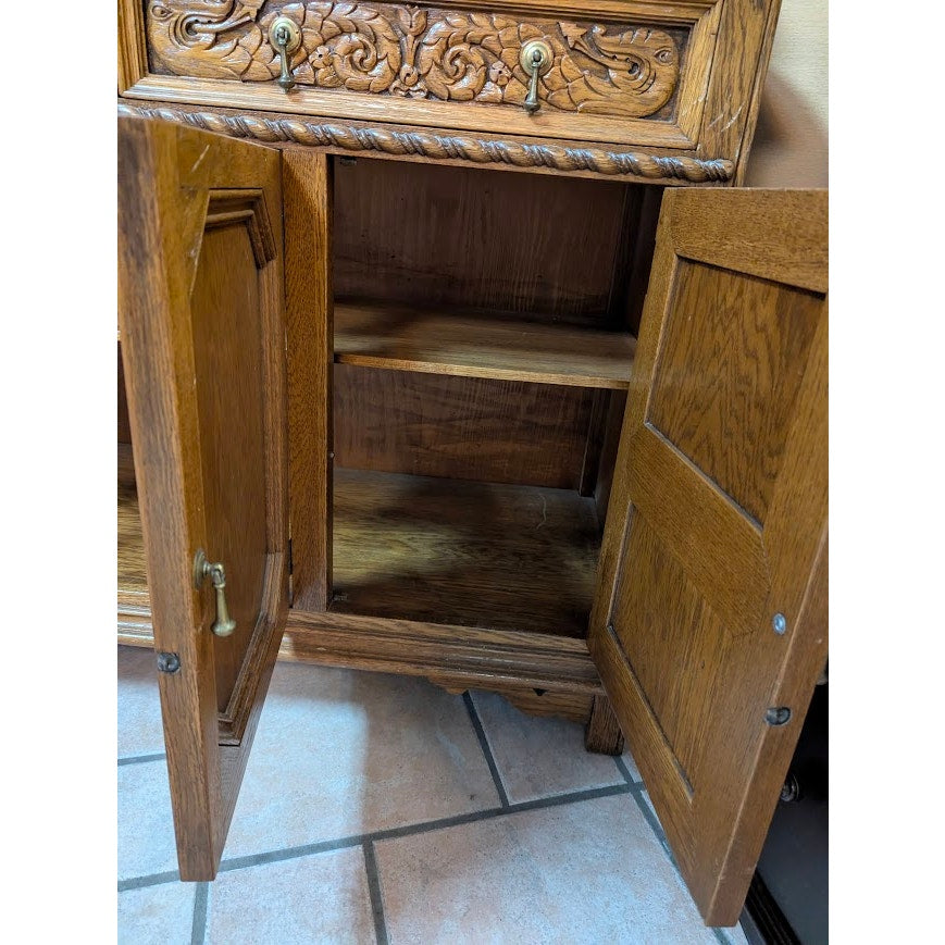 Vintage French Country Carved Wood Hutch China Cabinet Display Buffet Server