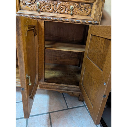 Vintage French Country Carved Wood Hutch China Cabinet Display Buffet Server