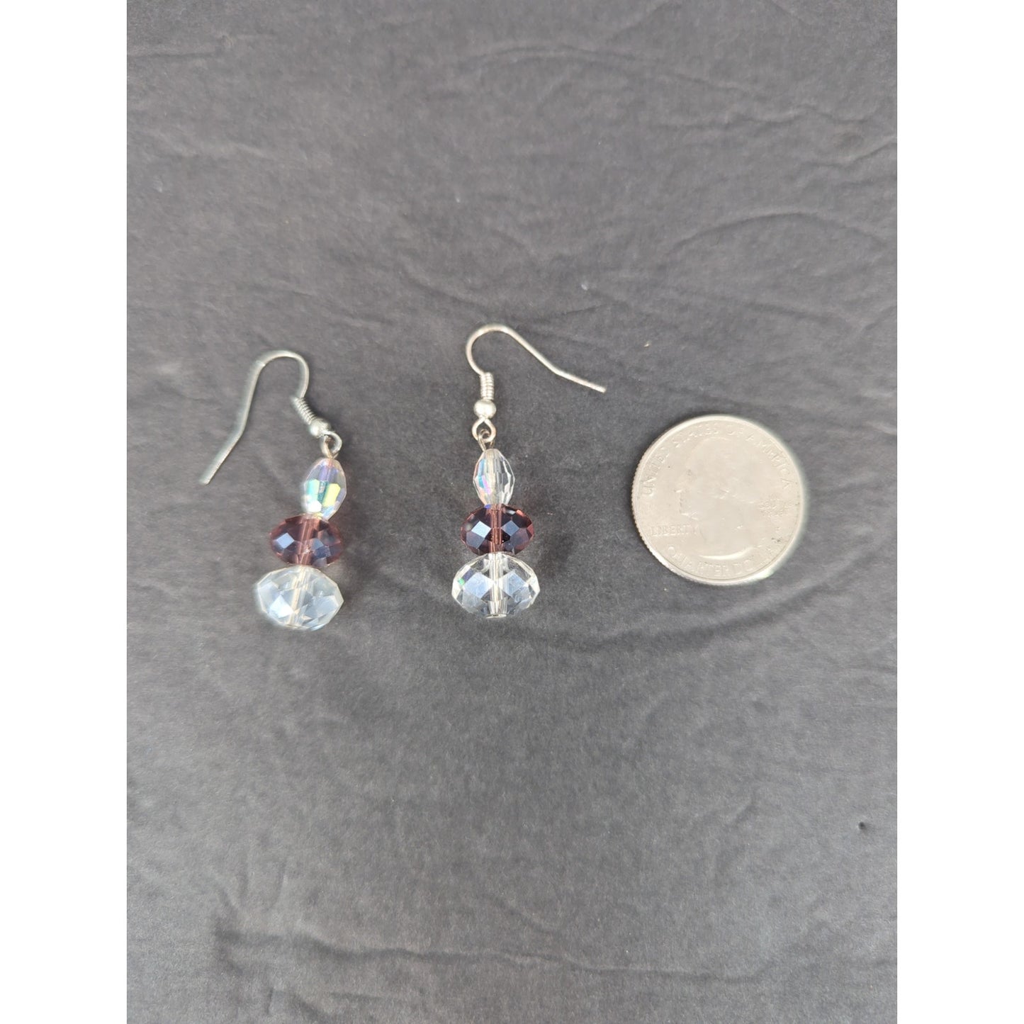 Vintage Iridescent Crystal Bead Drop Dangle Earrings Silver Tone Pierced