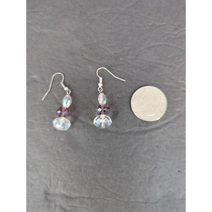 Vintage Iridescent Crystal Bead Drop Dangle Earrings Silver Tone Pierced