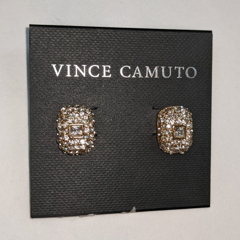 Vince Camuto NWT White Rhinestone Stud Earrings Golden Color Metal