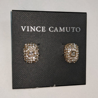 Vince Camuto NWT White Rhinestone Stud Earrings Golden Color Metal