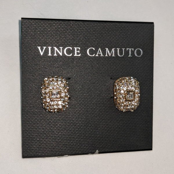 Vince Camuto NWT White Rhinestone Stud Earrings Golden Color Metal