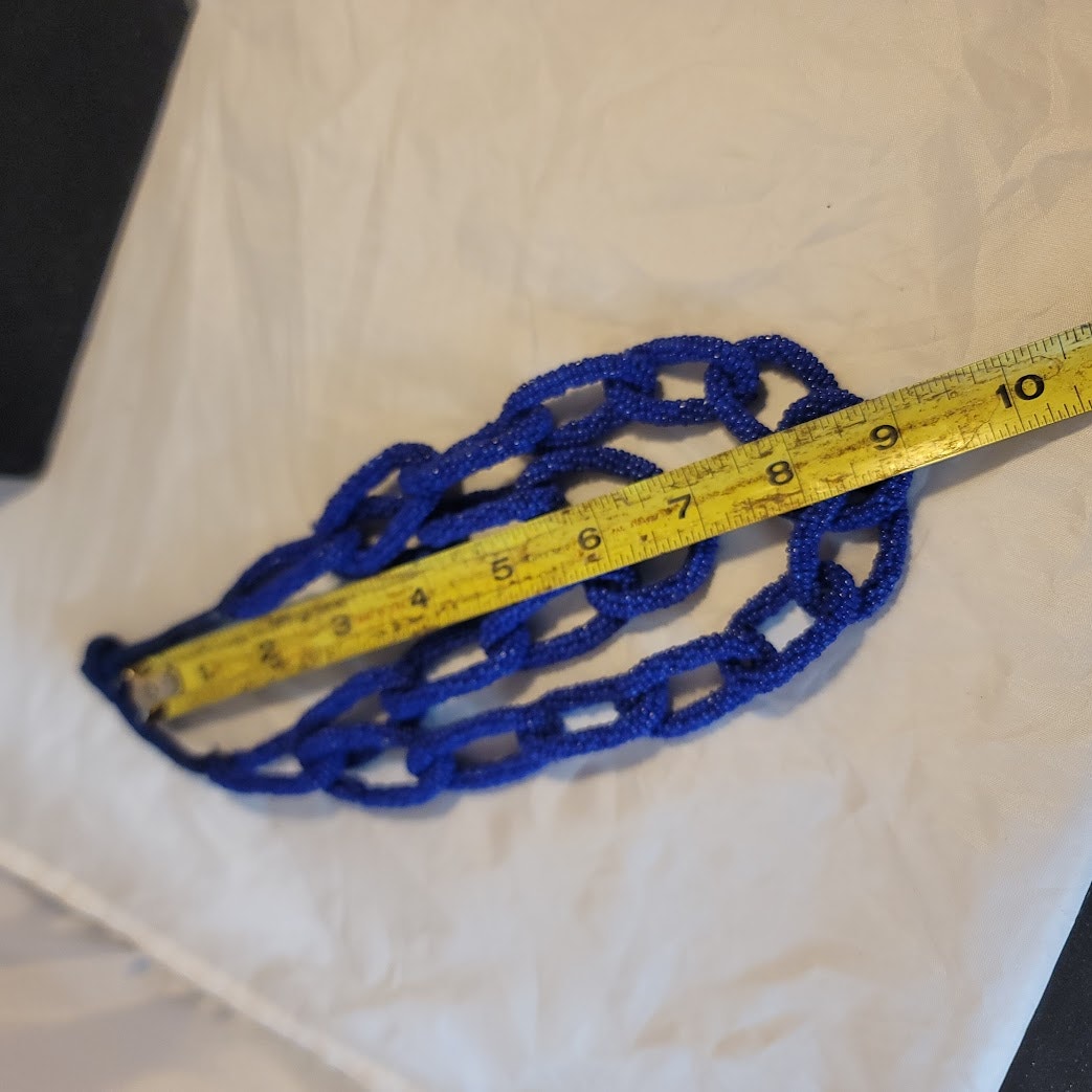 Handmade Double 9" interlocking Blue glass Beads Chain Funky Statement  Necklace