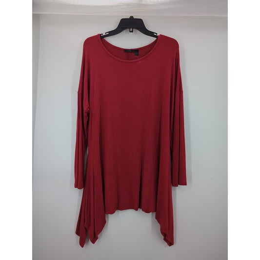 RDI Women's NWT Size 1X Red Hanky Hem Tunic Top Sharkbite Soft Knit