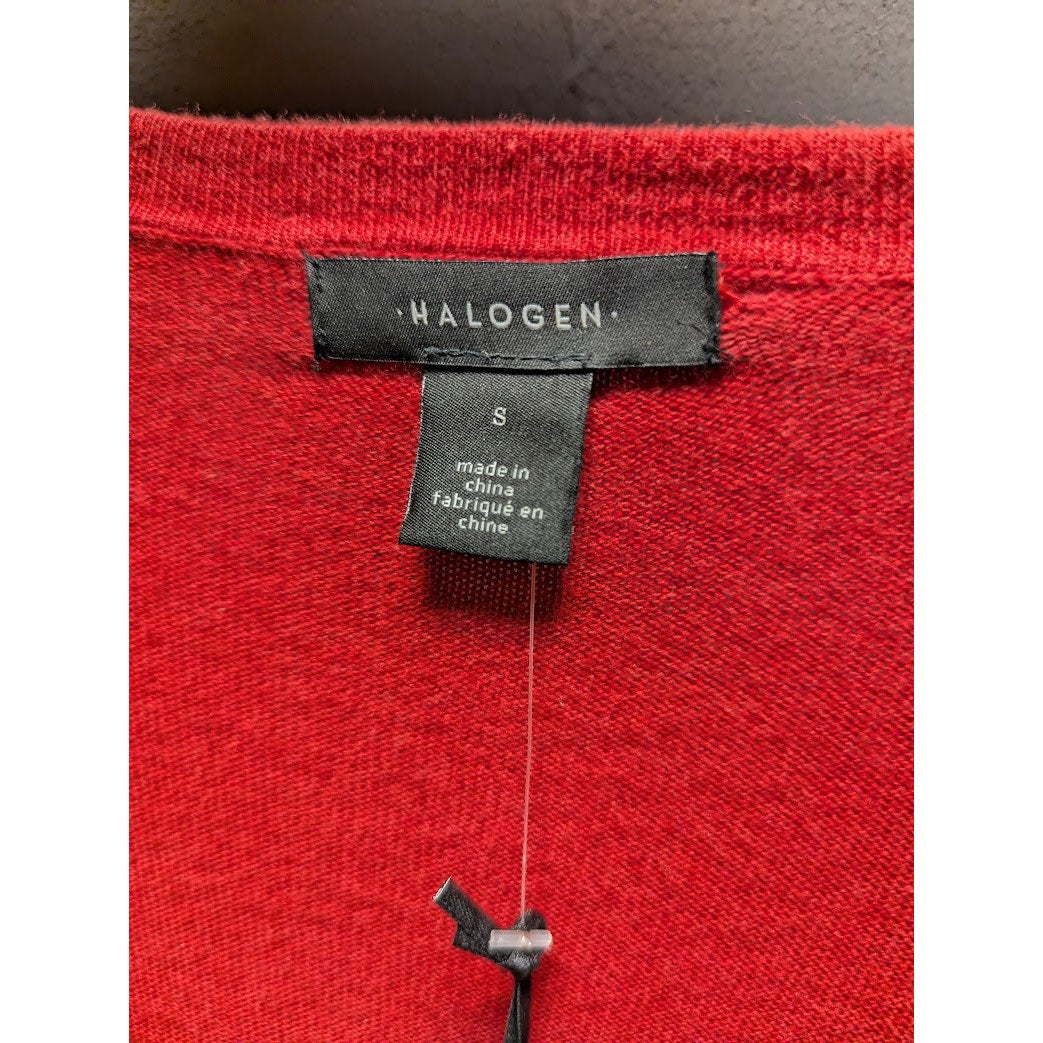 Halogen Red Faux Wrap VNeck Sweater Size Small ribbed waist long sleeve NEW