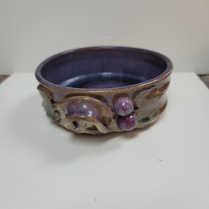 Art pottery 8" Handthrown double handle bow signed Douglas 08 Blue Earthtones