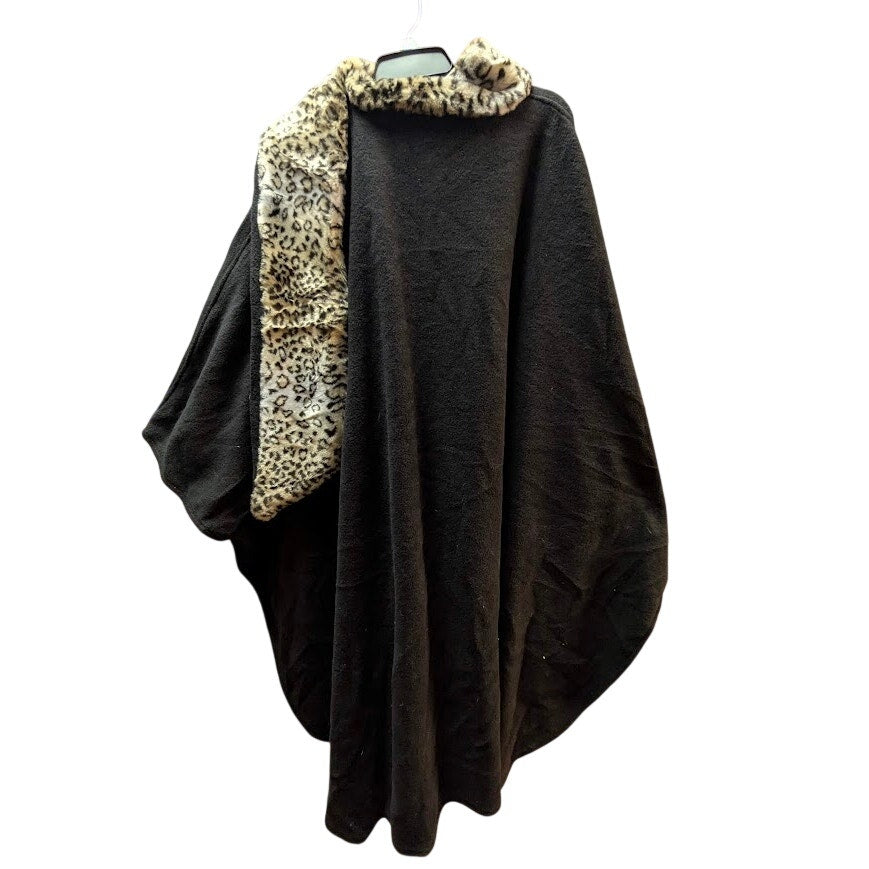 Prest'd Black Poncho Cheetah Faux Fur Trim Scarf One Size Glam