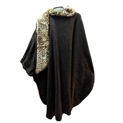 Prest'd Black Poncho Cheetah Faux Fur Trim Scarf One Size Glam