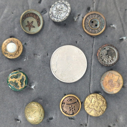 LOT F of 10 Antique Vintage Victorian Brass Mixed Materials Buttons ESTATE FIND