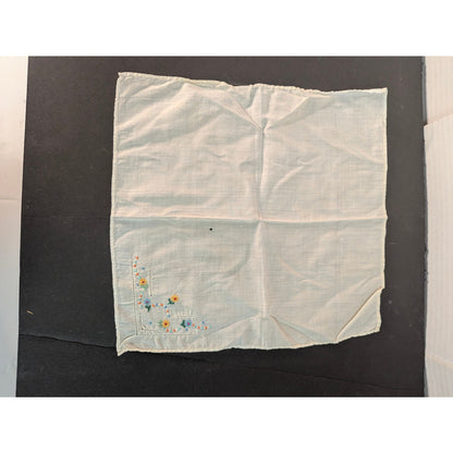 Vintage Embroidered Floral White Handkerchief Pastel Flowers Openwork