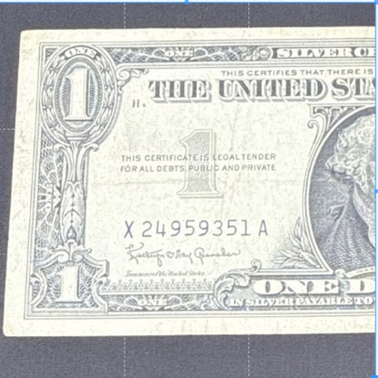 Paper Currency Bank Note Money $1 Series 1957 B silver certificate blue seal