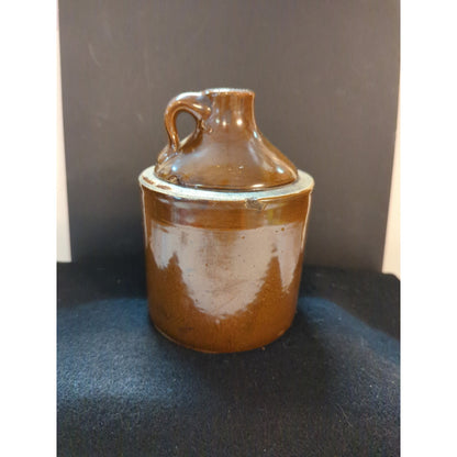 Vintage Stoneware Moonshine Whiskey Jug Brown Glaze Antique Country Cabin Crock