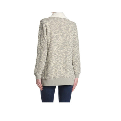 MELLODAY Faux Shearling Drape Cardigan Sweater In Heather Grey MEDIUM cozy New