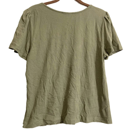 Abound V-Neck Button Front Short Sleeve Top Sz XL/Extra Large in Green Dune NWT