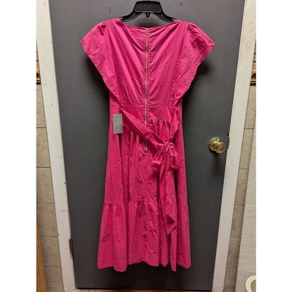 MELLODAY Fushia Pink Poplin Cotton Belted Tie Dress XL Flutter Sleeve Nordstrom