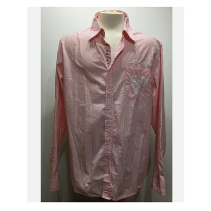 Y2K Pink White Striped Ed Hardy Top long sleeve Blouse Medium embroidered