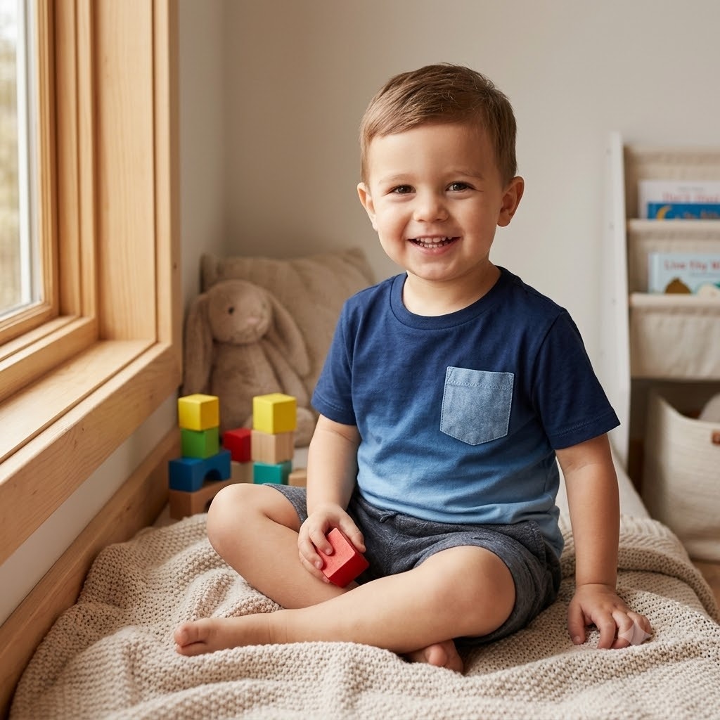 Joe Fresh Blue Ombre Toddler Pocket Tee Short Sleeve Cotton Crewneck T-Shirt 5