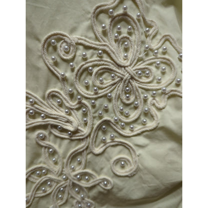 Natalie Grace Yellow Front Tie Soutache Embroidered Button Up Blouse Large