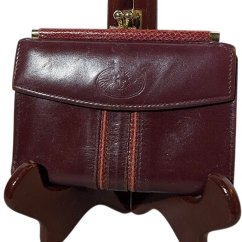 Vintage Anne Klein Lion Logo Burgundy Leather Kiss Lock Wallet 1990s