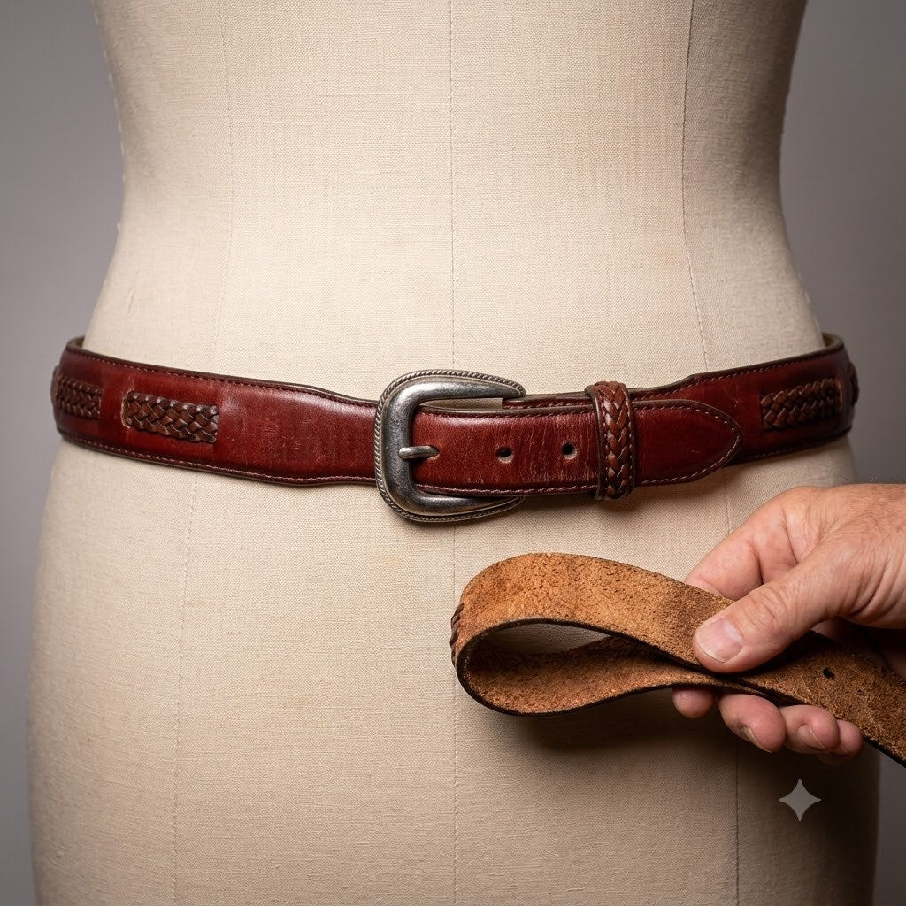Brighton Leather Basket weave Belt Silver Buckle chestnut cherry