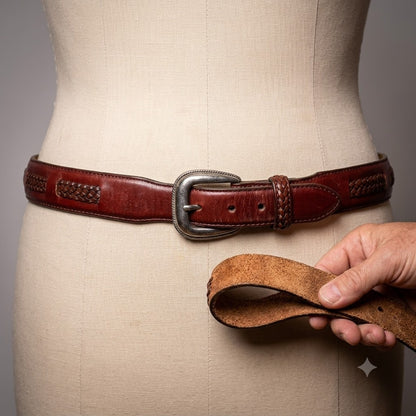 Brighton Leather Basket weave Belt Silver Buckle chestnut cherry