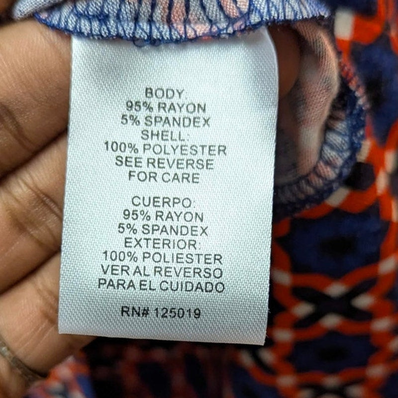 Joseph A Geometric Print Dolman Sleeve Top Womens Medium Blue Orange Blouse