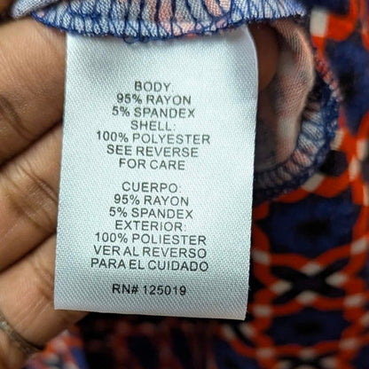 Joseph A Geometric Print Dolman Sleeve Top Womens Medium Blue Orange Blouse