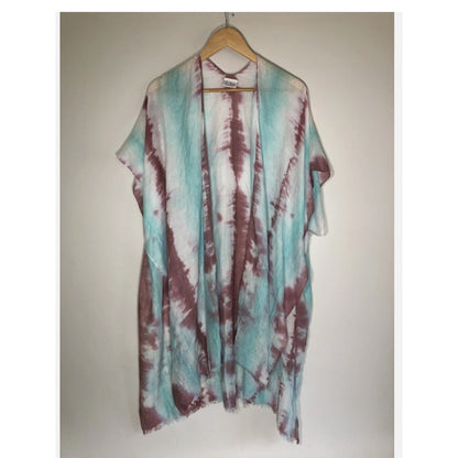 Lulla Collection by Bindya pINK/BLUE KIMONO Tie Die Cover-Up scarf One Size NEW