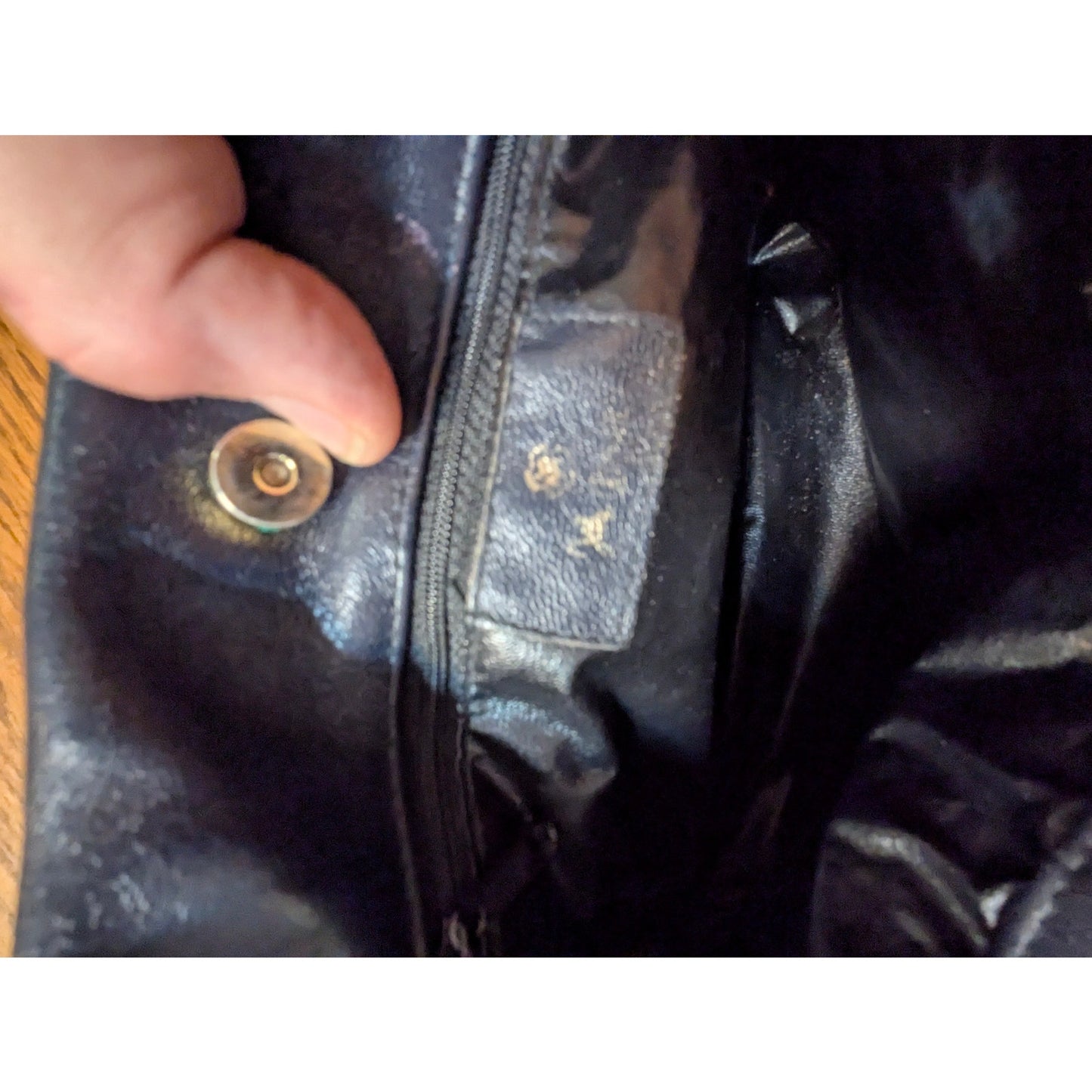 Vintage Dooney & Bourke Navy All Weather Leather Saddle Crossbody Bag Brass Fob