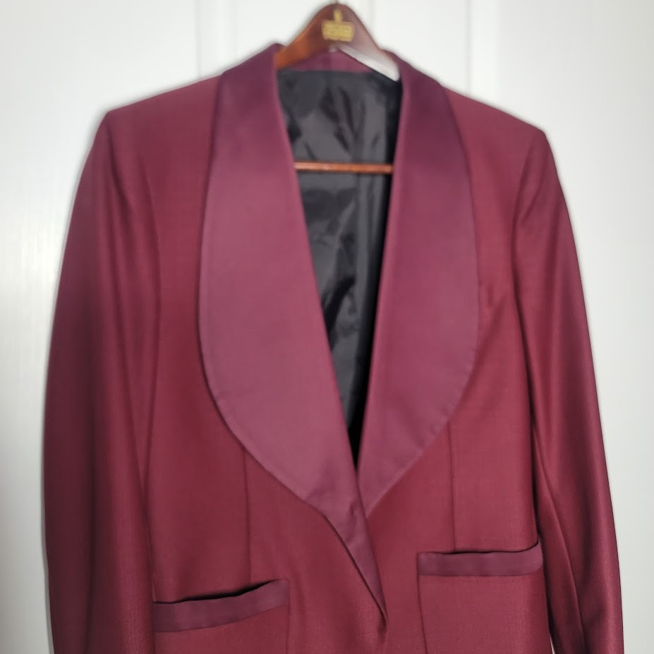 Vintage 1970s Burgundy Shawl Collar Tuxedo Jacket - Union Made ACWA - 40R