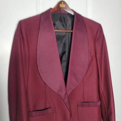 Vintage 1970s Burgundy Shawl Collar Tuxedo Jacket - Union Made ACWA - 40R