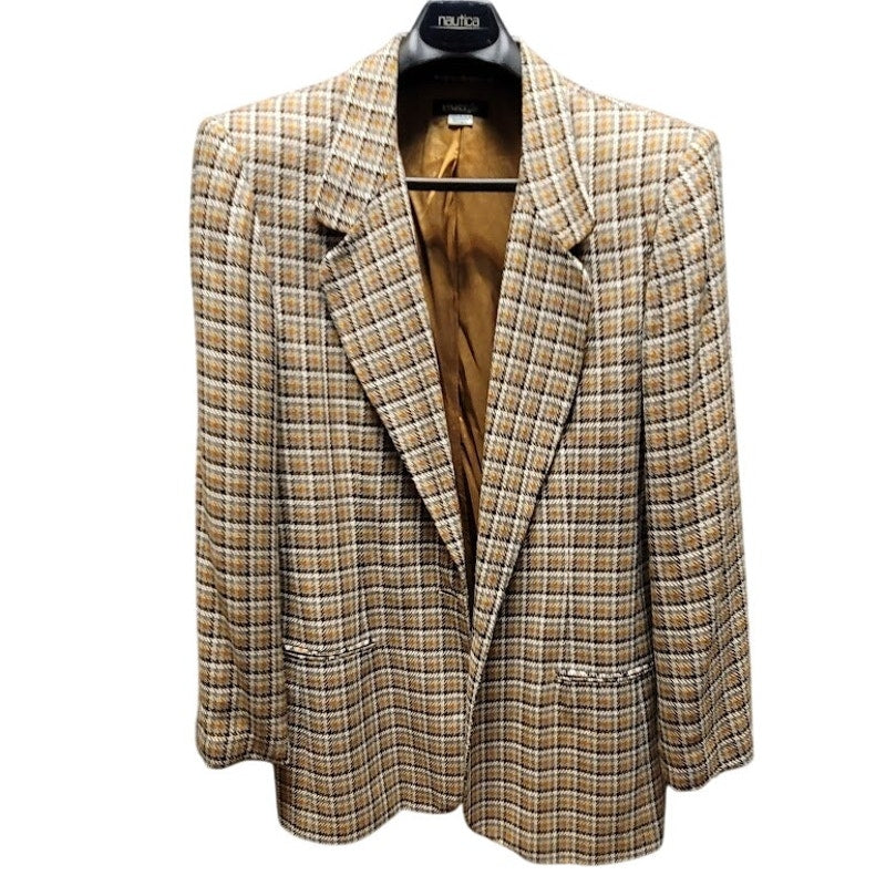 Vintage Part One Plaid Blazer Size 18 Brown Tan Check Dark Academia Oversized