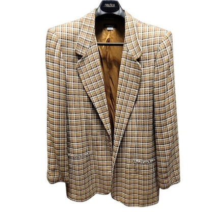 Vintage Part One Plaid Blazer Size 18 Brown Tan Check Dark Academia Oversized